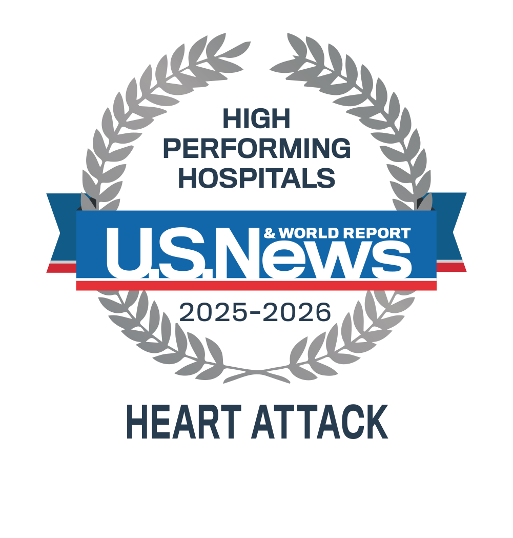 2025-2026 U.S. News & World Report High performing hospital badge for heart attack