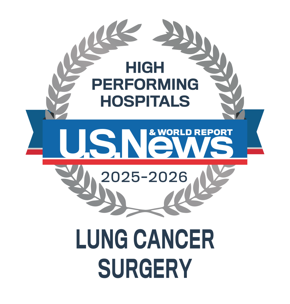Insignia de hospital de alto desempeño 2025-26 de U.S. News & World Report en cirugía para cáncer de pulmón