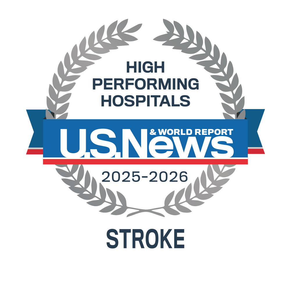 2025-2026 U.S. News & World Report High performing hospital badge for stroke