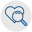 Ícono de corazón y lupa
