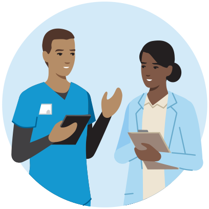 médico y enfermera conversando