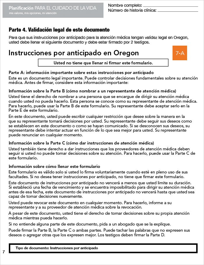 Guía página a página para Instrucciones Médicas por Anticipado - Oregon - page07