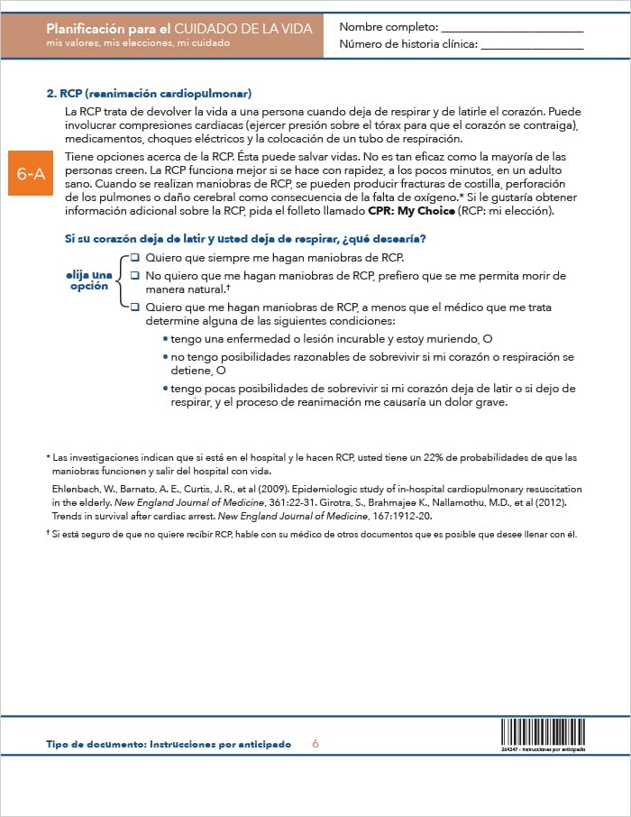 Guía página a página para Instrucciones Médicas por Anticipado para el Cuidado de la Salud –Virginia - página 6 