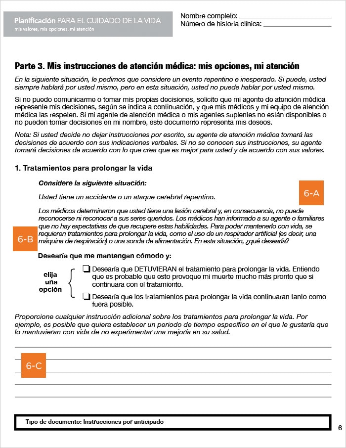 Guía página a página para Instrucciones Médicas por Anticipado para el Cuidado de la Salud – District de Columbia - página 6 