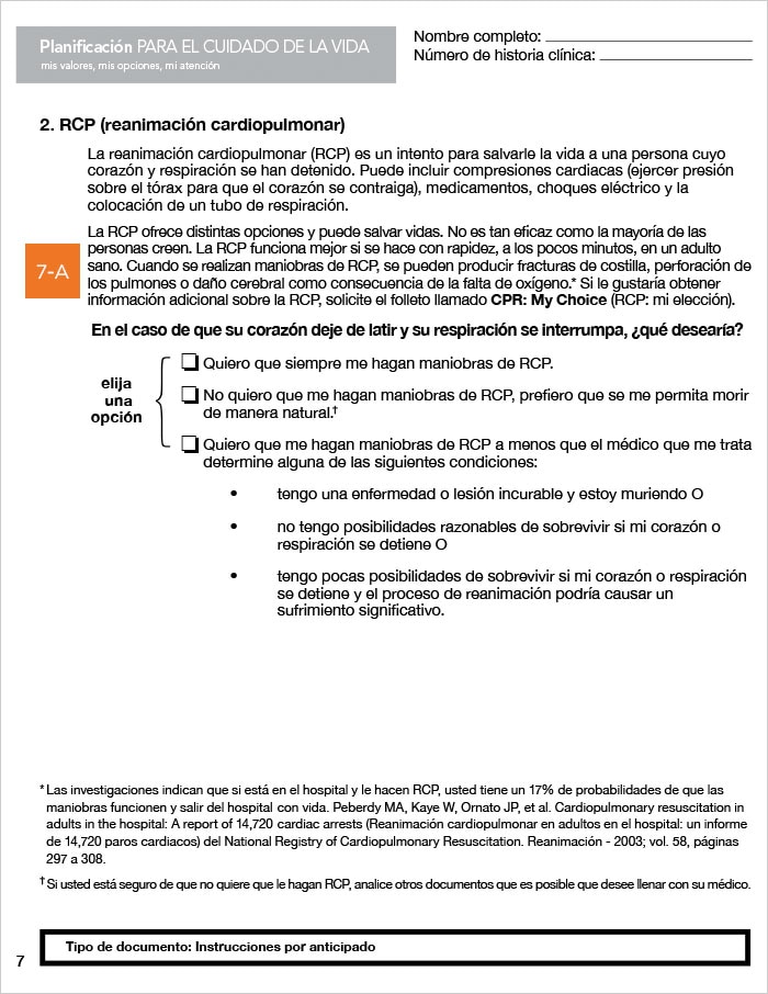 Guía página a página para Instrucciones Médicas por Anticipado para el Cuidado de la Salud – District de Columbia - página 7 