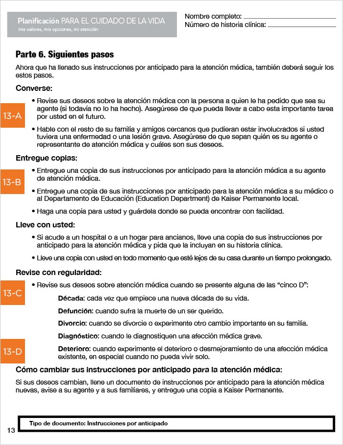 Guía página a página para Instrucciones Médicas por Anticipado - Washington - page13