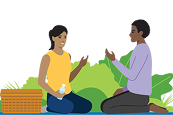 Dos personas haciendo un pícnic