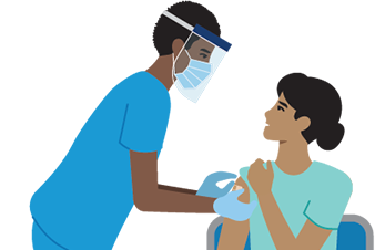 Enfermero aplicando una curita en el brazo de un paciente