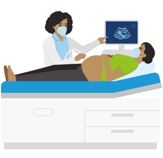 Médico realizando un ultrasonido a una persona embarazada