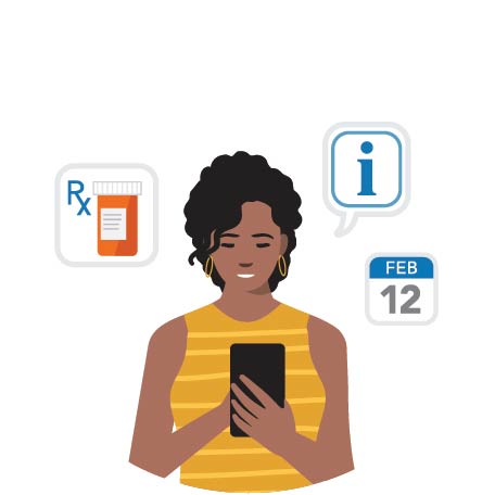 ] Persona usando un teléfono móvil con símbolos a su alrededor