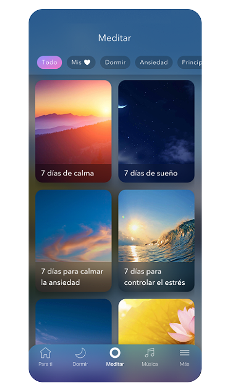 Aplicación Calm abierta en un teléfono móvil